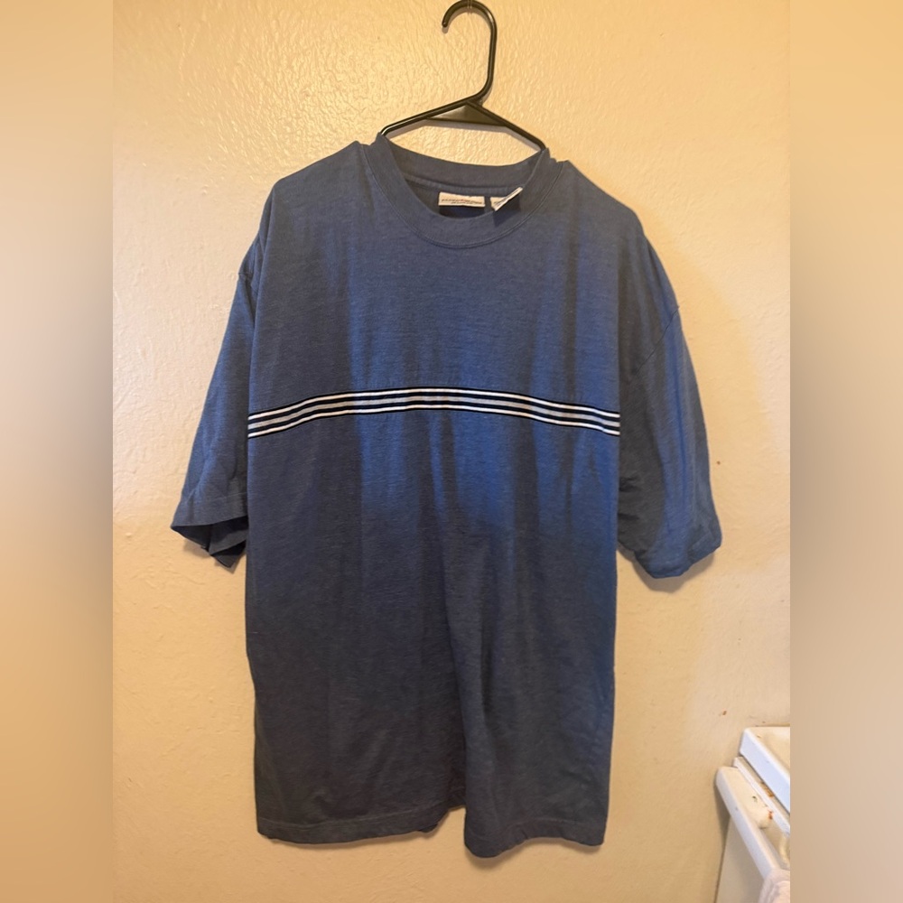 Y2K Men's Casual Crewneck T-Shirt with Horizontal Stripe - Blue